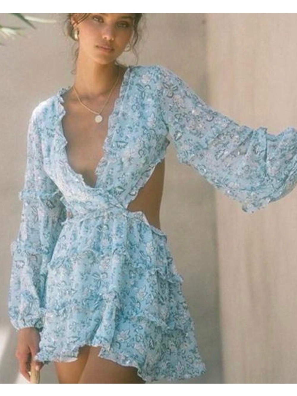 Sabo skirt Rue dress - backless Blue Floral Ruffle Mini Dress